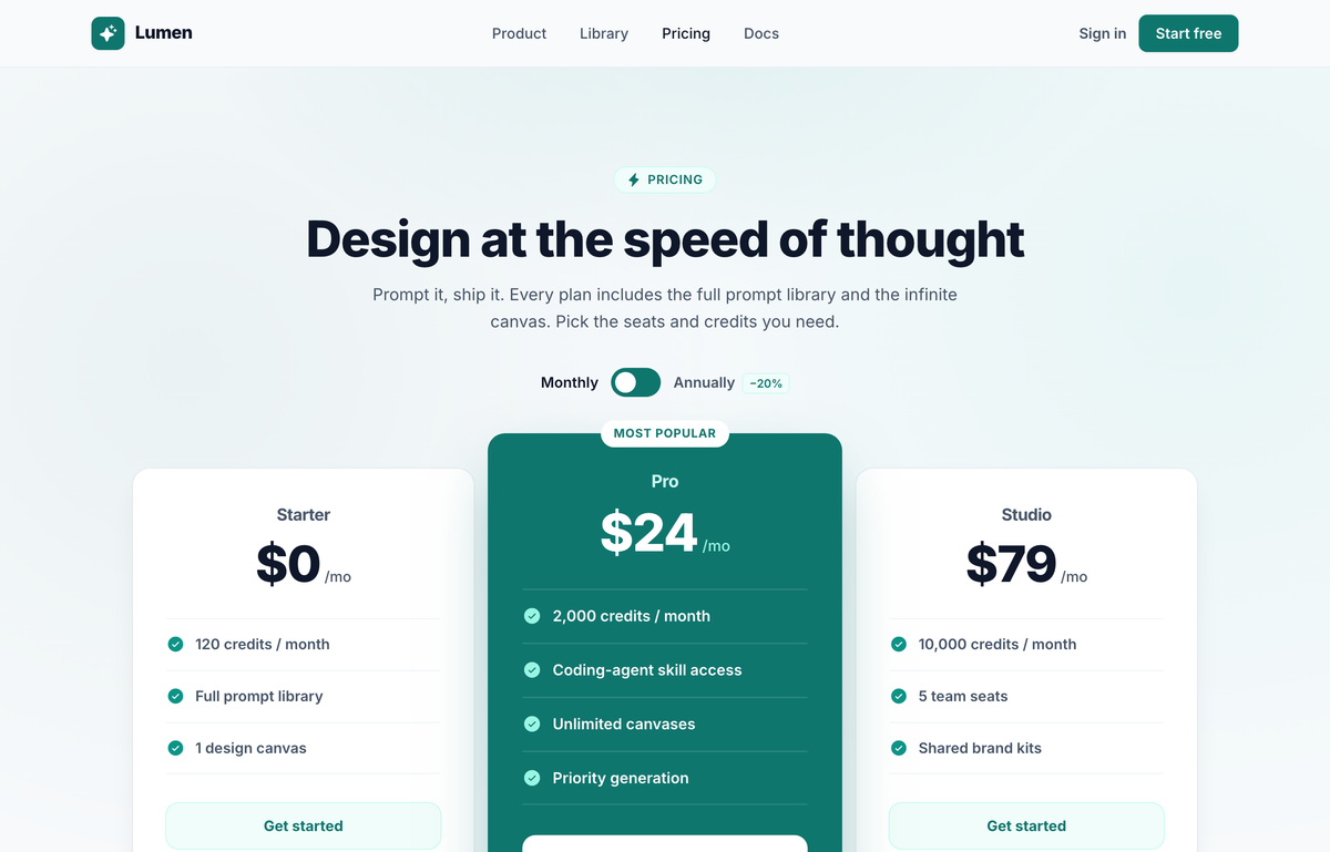 Design at the Speed of Thought — Lumen Pricing Tiers preview