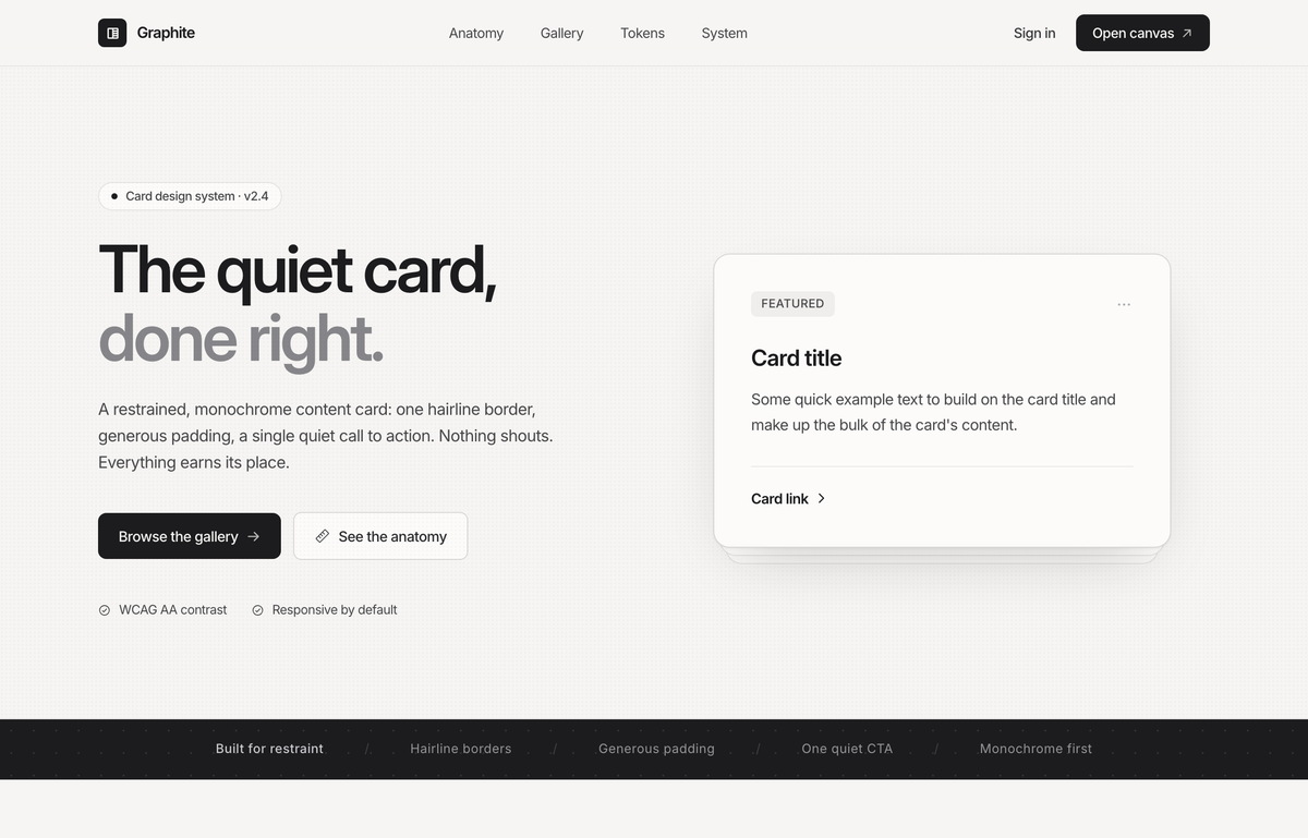 Graphite — Cards in monochrome preview