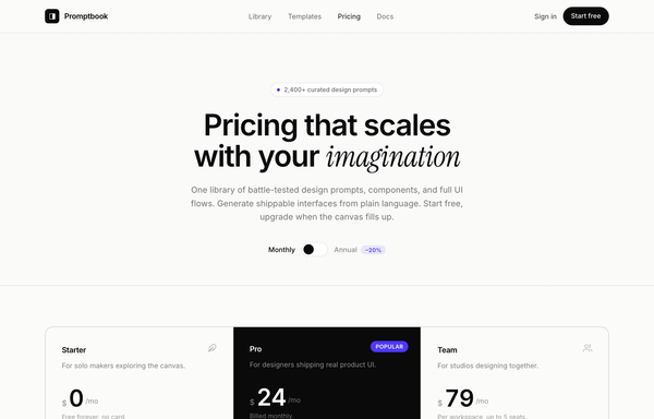 Hairline Mono-Minimal SaaS Pricing preview