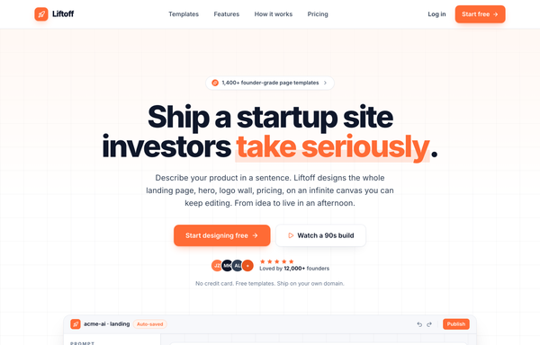 Liftoff - Ship a startup site investors take seriously preview