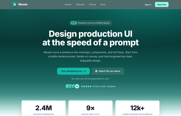 Metric-Led Teal Trust Hero - "Design UI at the Speed of a Prompt" preview