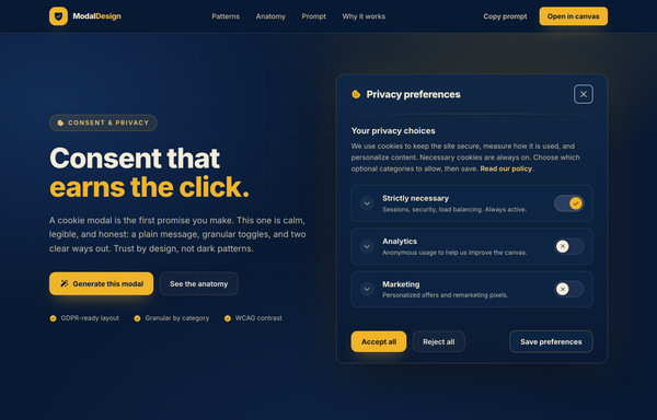 Consent That Earns the Click - A Navy & Amber Privacy Modal preview
