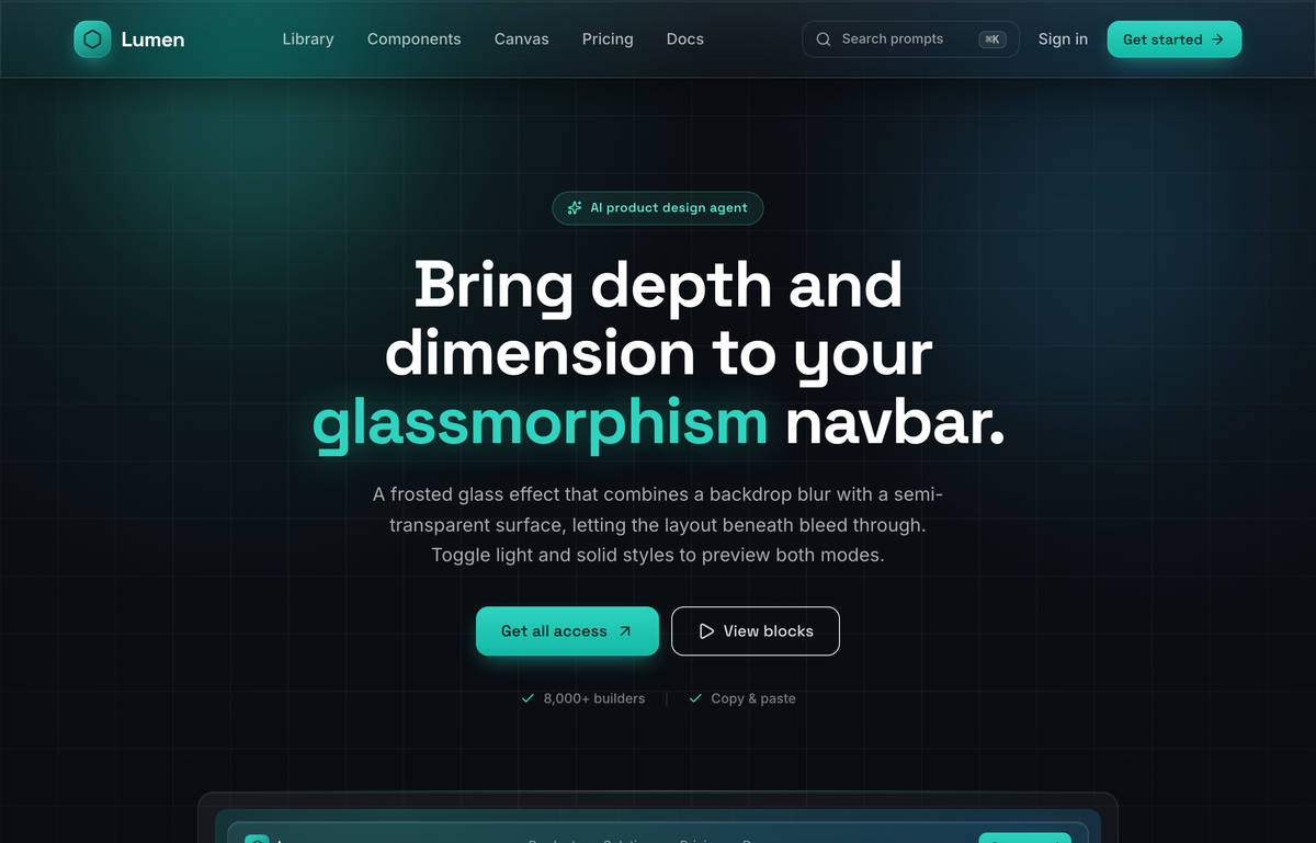 Frost & Field — A Sticky Glass Navbar in Deep Aqua preview