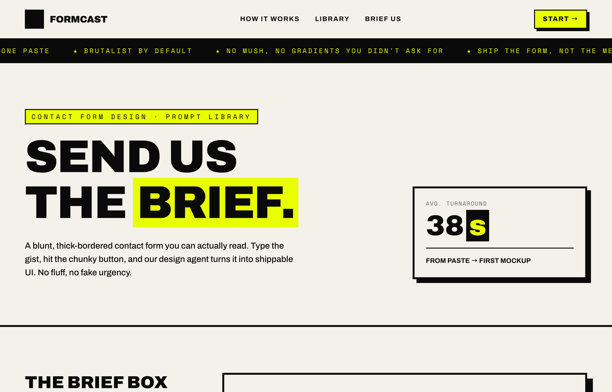 Send Us the Brief — Brutalist Contact Form preview