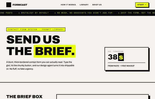 Send Us the Brief - Brutalist Contact Form preview