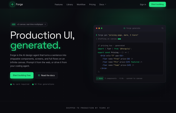 Forge - UI, generated (electric-dark dev-tool) preview