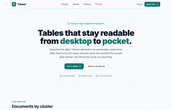 Tabular - Responsive table-to-cards (teal), legibility fixes applied preview