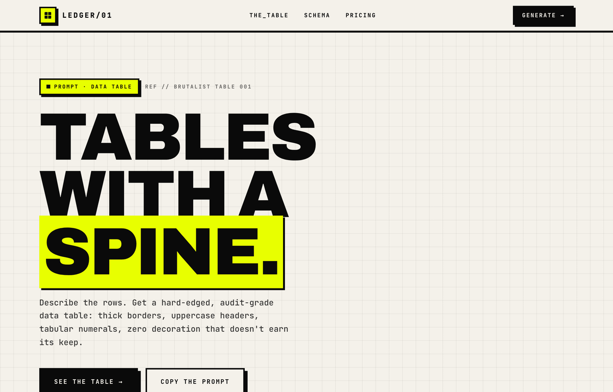 LEDGER/01 — Tables With a Spine preview