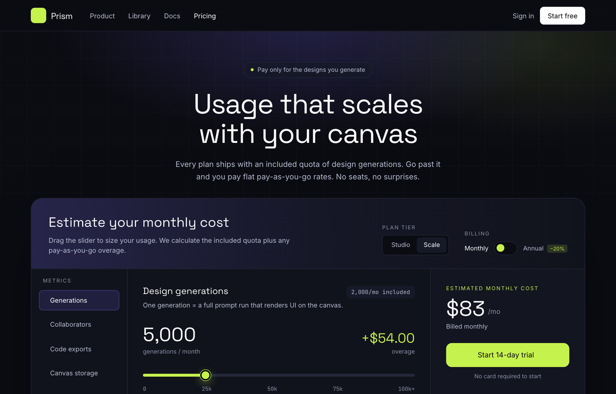 Electric Dark Usage-Based Pricing Calculator preview