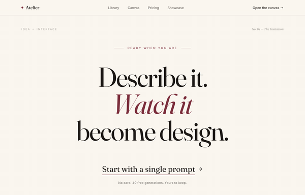 Atelier - Design, Spoken Into Being (editorial serif / burgundy) preview