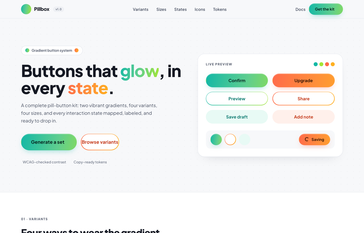 Pillbox · A Gradient Button System That Pops preview