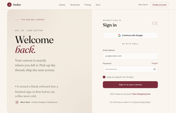 Atelier - Welcome Back (editorial serif burgundy login) preview