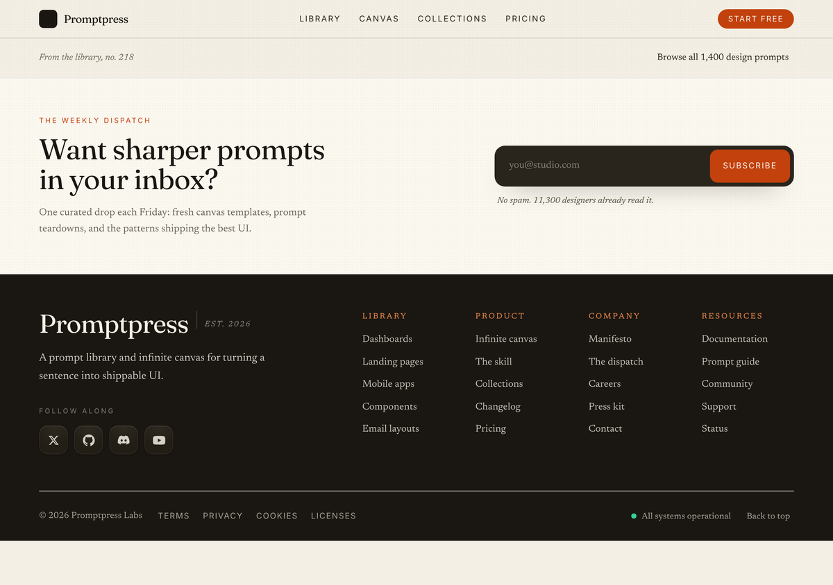 Ember & Cream Editorial Serif Footer preview