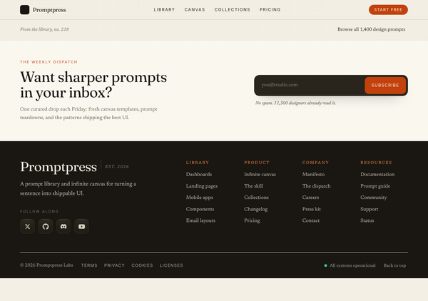 Ember & Cream Editorial Serif Footer preview