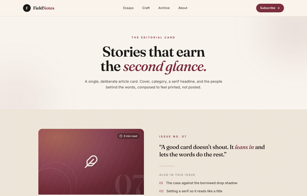 The Editorial Card - a blog-article card that earns the second glance preview