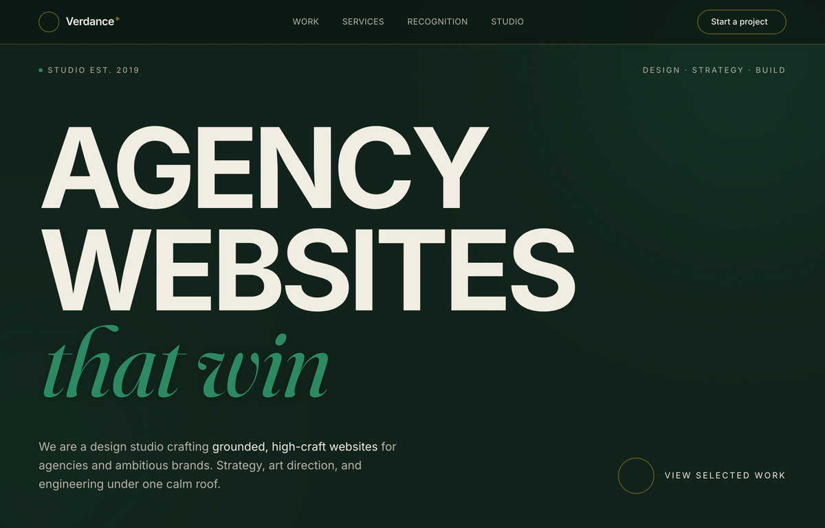 Verdance — Agency Website Design Studio (Dark Emerald) preview