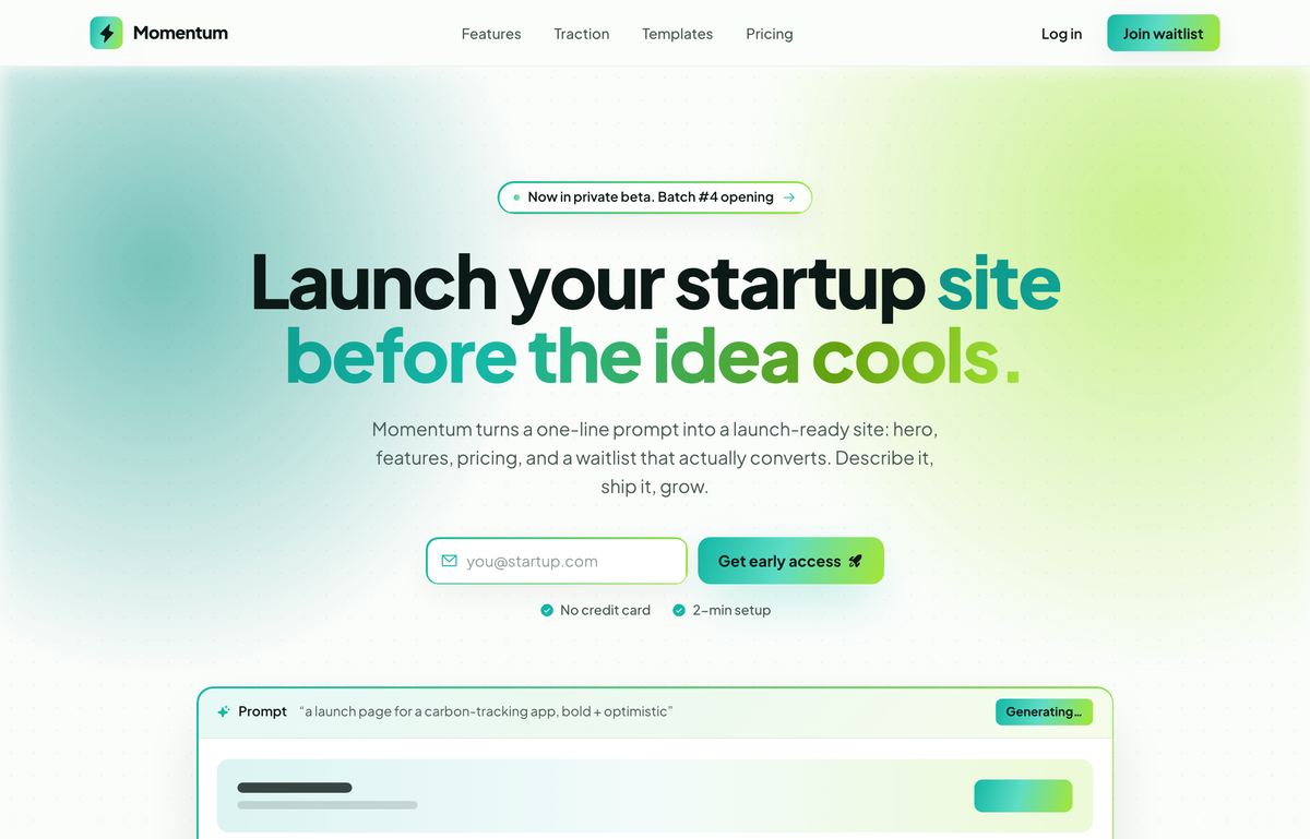 Momentum — Ship Your Startup Launch Before the Idea Cools preview