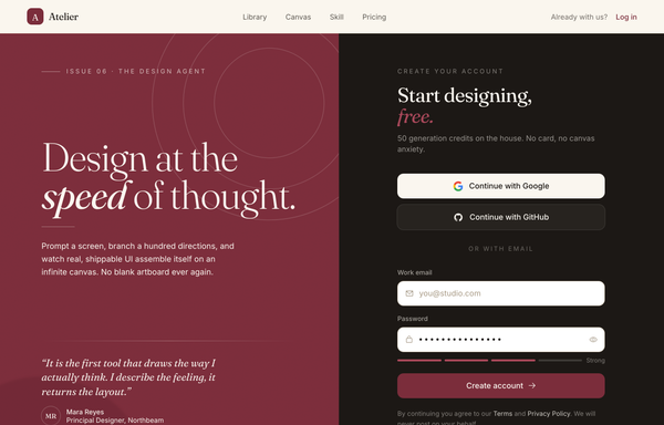 Design at the Speed of Thought - Editorial Split Sign-Up preview