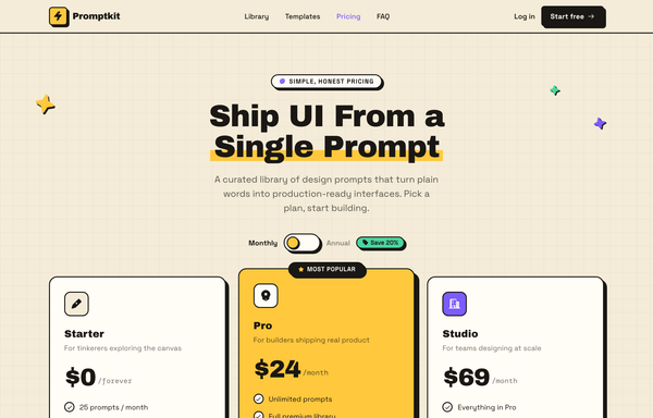 Warm Neo-Brutalist SaaS Pricing preview