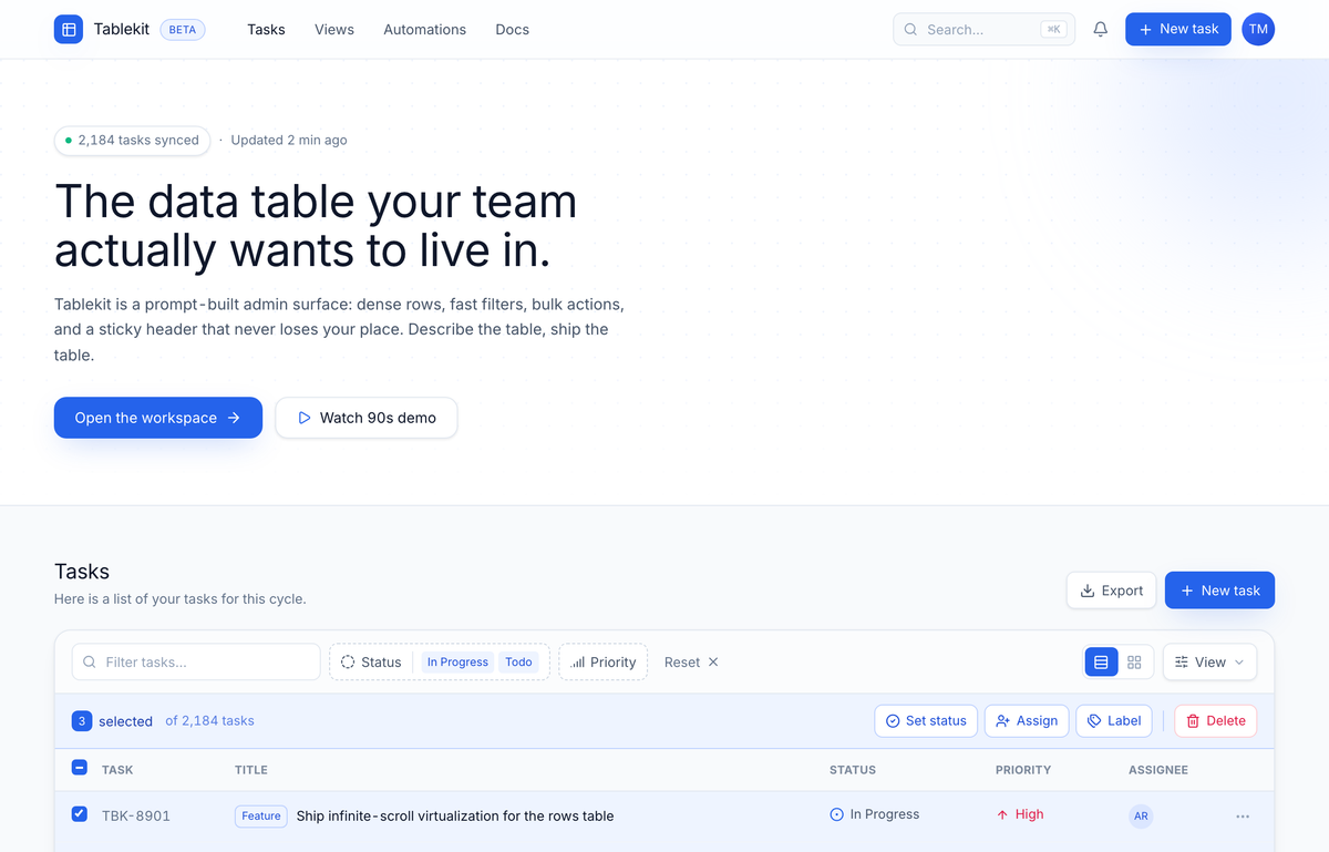 Tablekit — The data table your team actually wants to live in preview