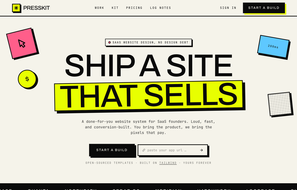 PRESSKIT — Ship a site that sells preview