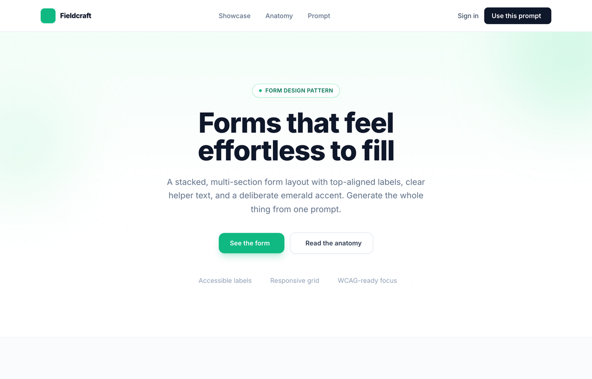 Forms that feel effortless to fill — Fieldcraft preview
