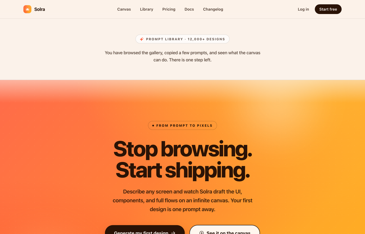 Solra — Centered Gradient Sunset CTA (legibility-fixed) preview