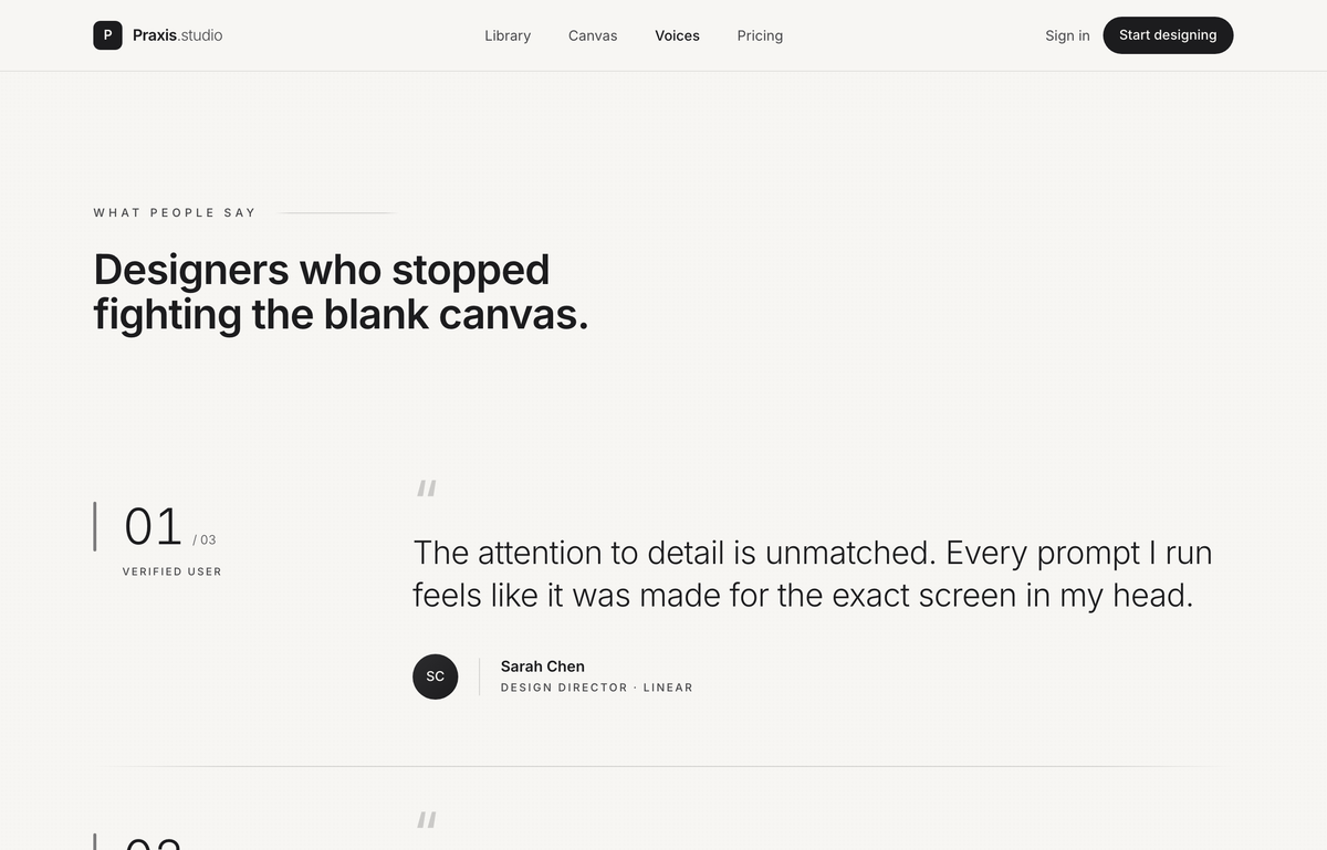 Quiet Praise — Minimal Mono Testimonial Section preview