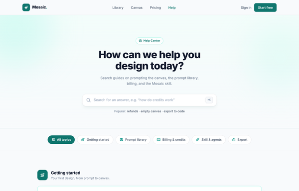 Help Center - Searchable FAQ (Mosaic) preview