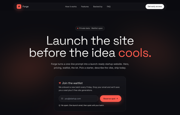 Forge - Launch Waitlist (dark, warm-ember) preview