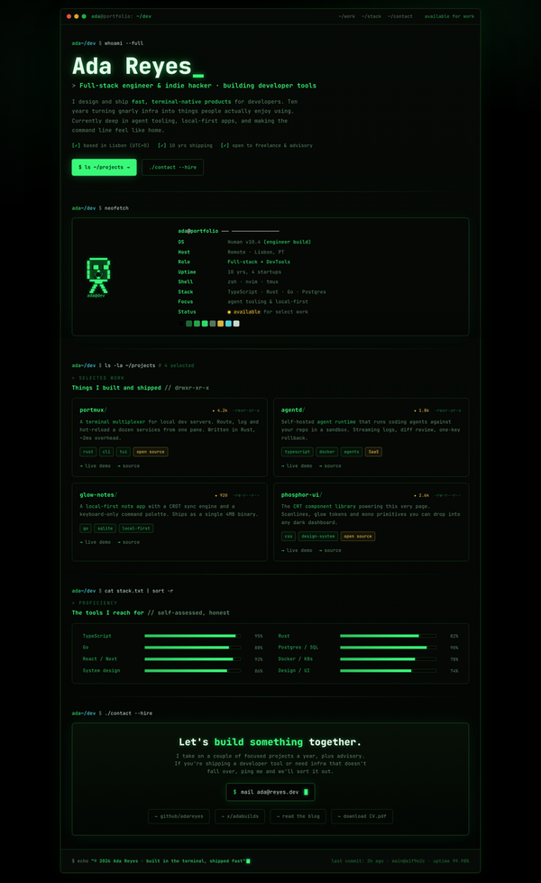 Terminal Portfolio Website: Retro CRT Phosphor-Green Developer Portfolio