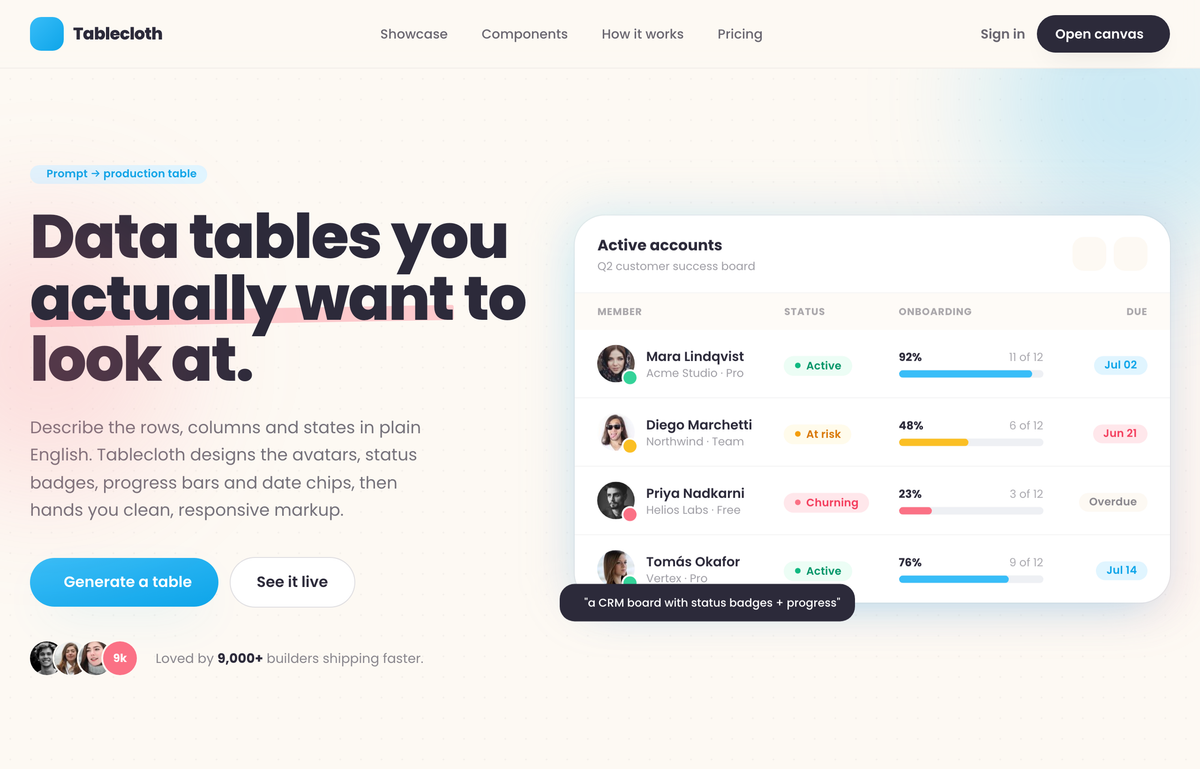Tablecloth — Data tables you actually want to look at preview