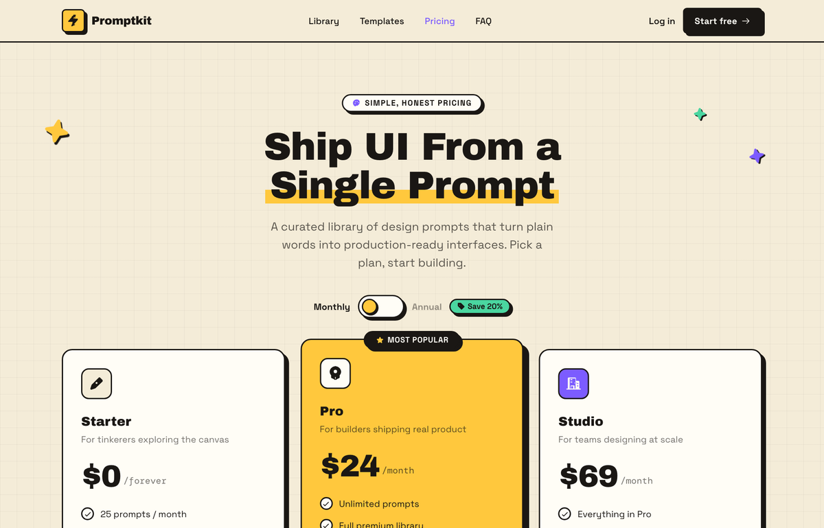 Warm Neo-Brutalist SaaS Pricing preview