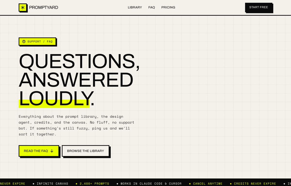 Questions, Answered Loudly — A Brutalist FAQ preview