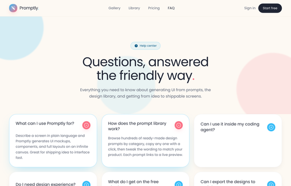 Promptly - FAQ (card-grid-pastel) preview
