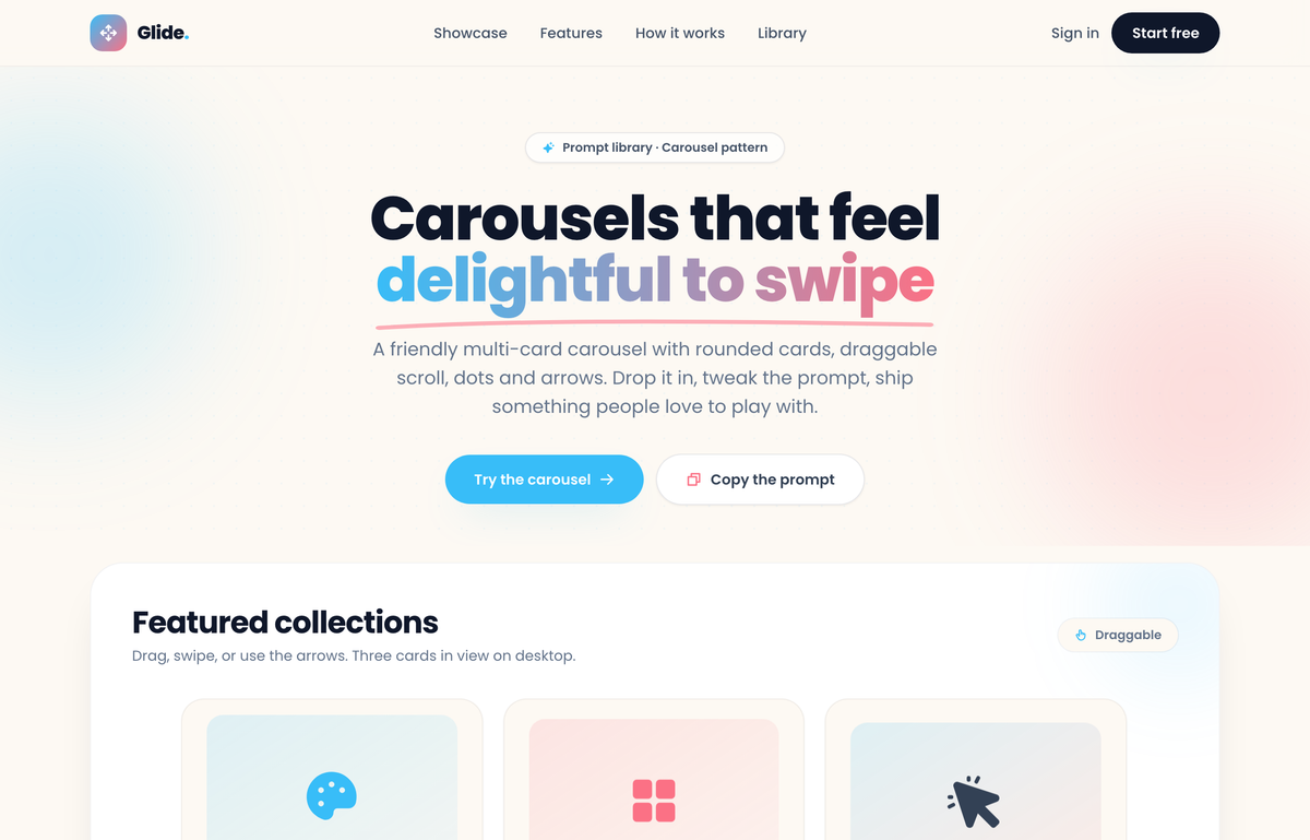 Glide — Carousels that feel delightful to swipe preview