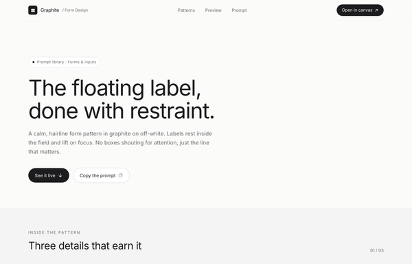 Graphite · Floating-Label Form Design preview