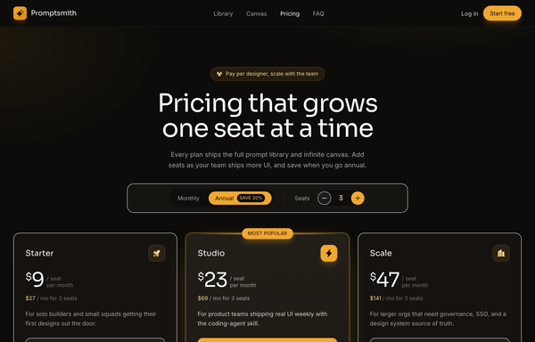 Warm Amber Dark Per-Seat SaaS Pricing preview