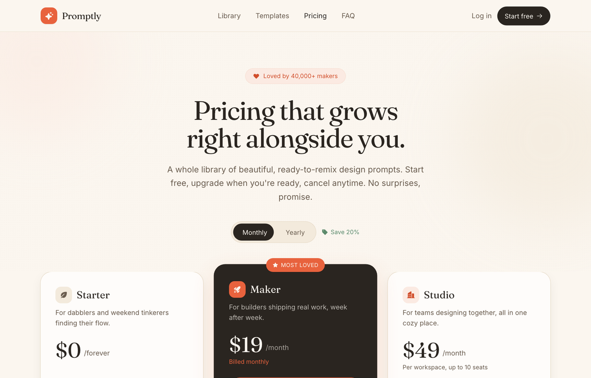 Warm Editorial SaaS Pricing preview