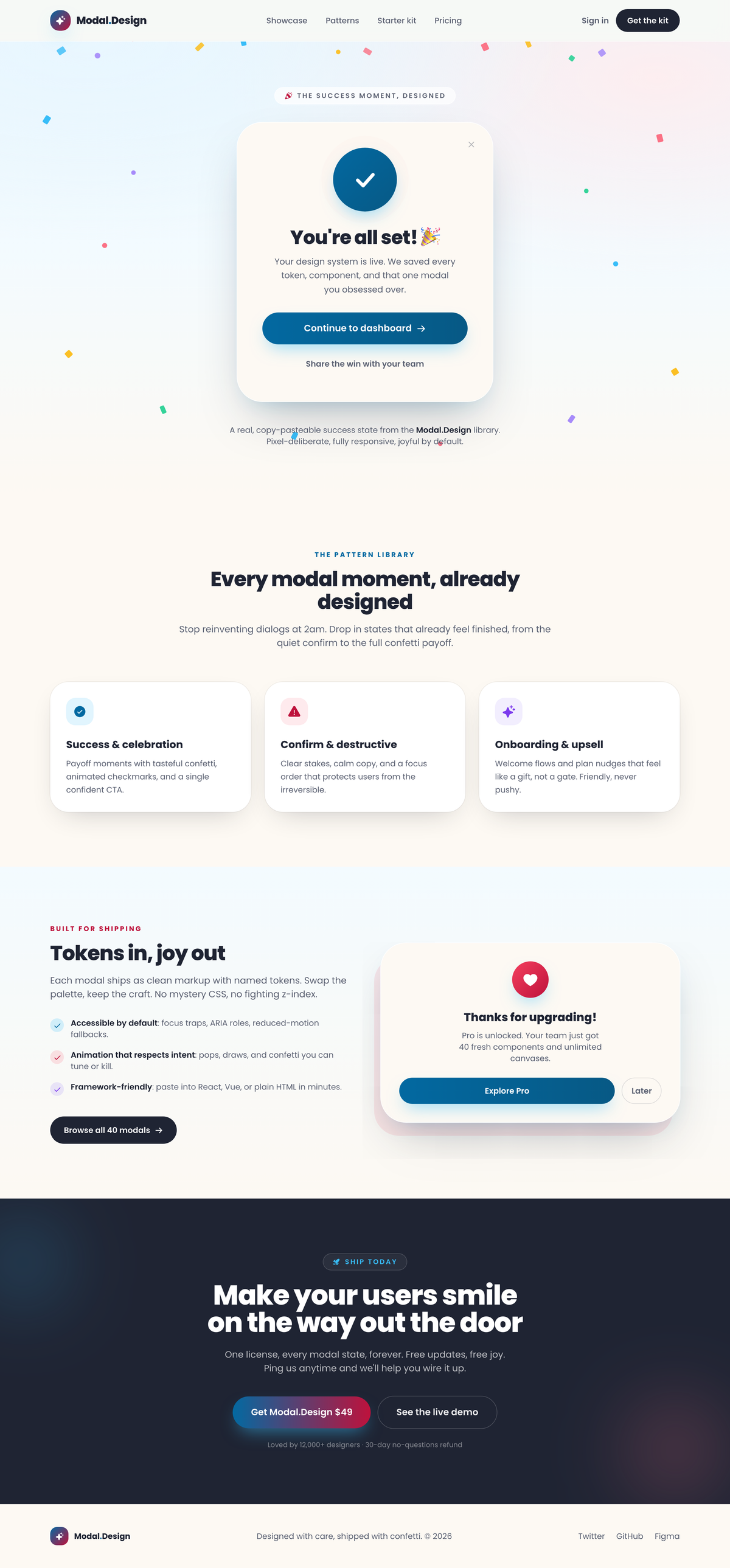Modal Design · success-celebration (pastel) — legibility fixed preview