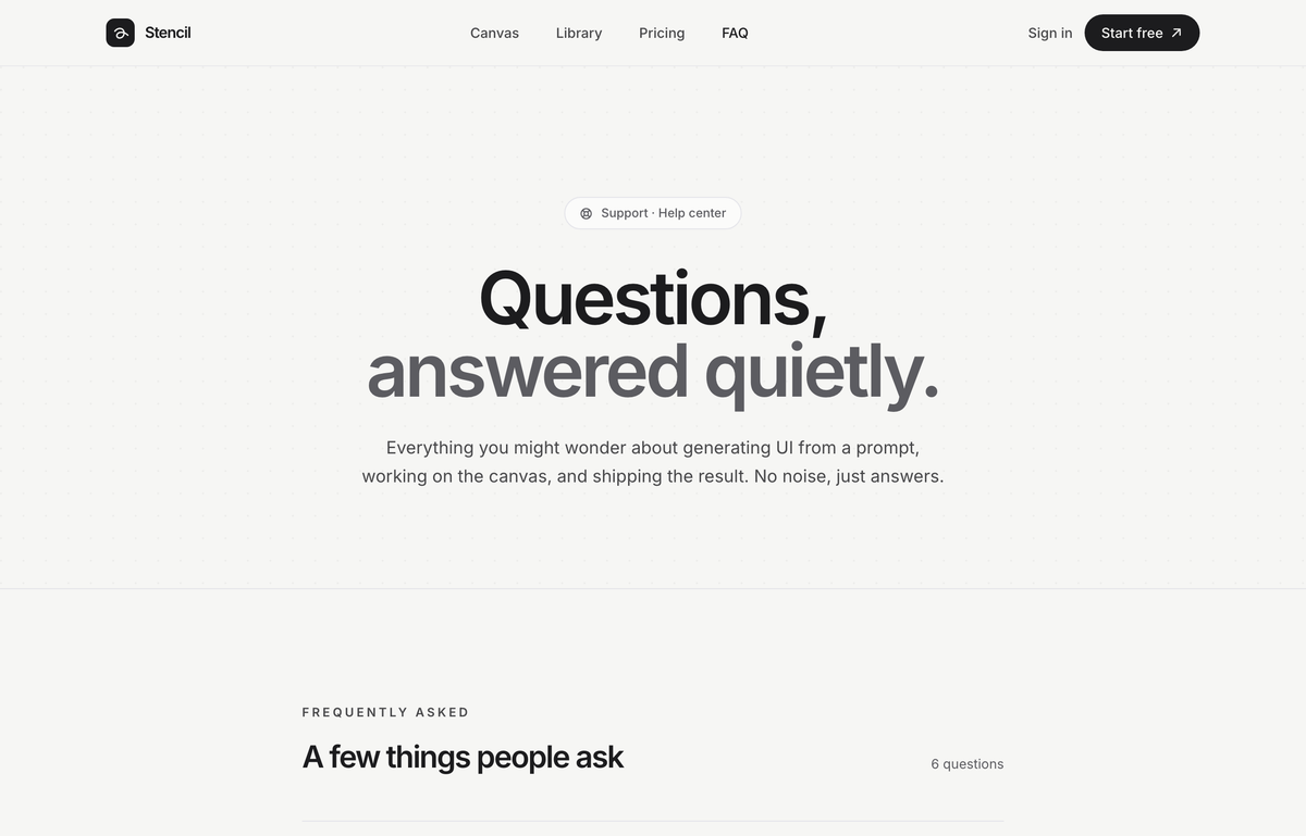 Quiet Answers — Graphite Minimal FAQ preview