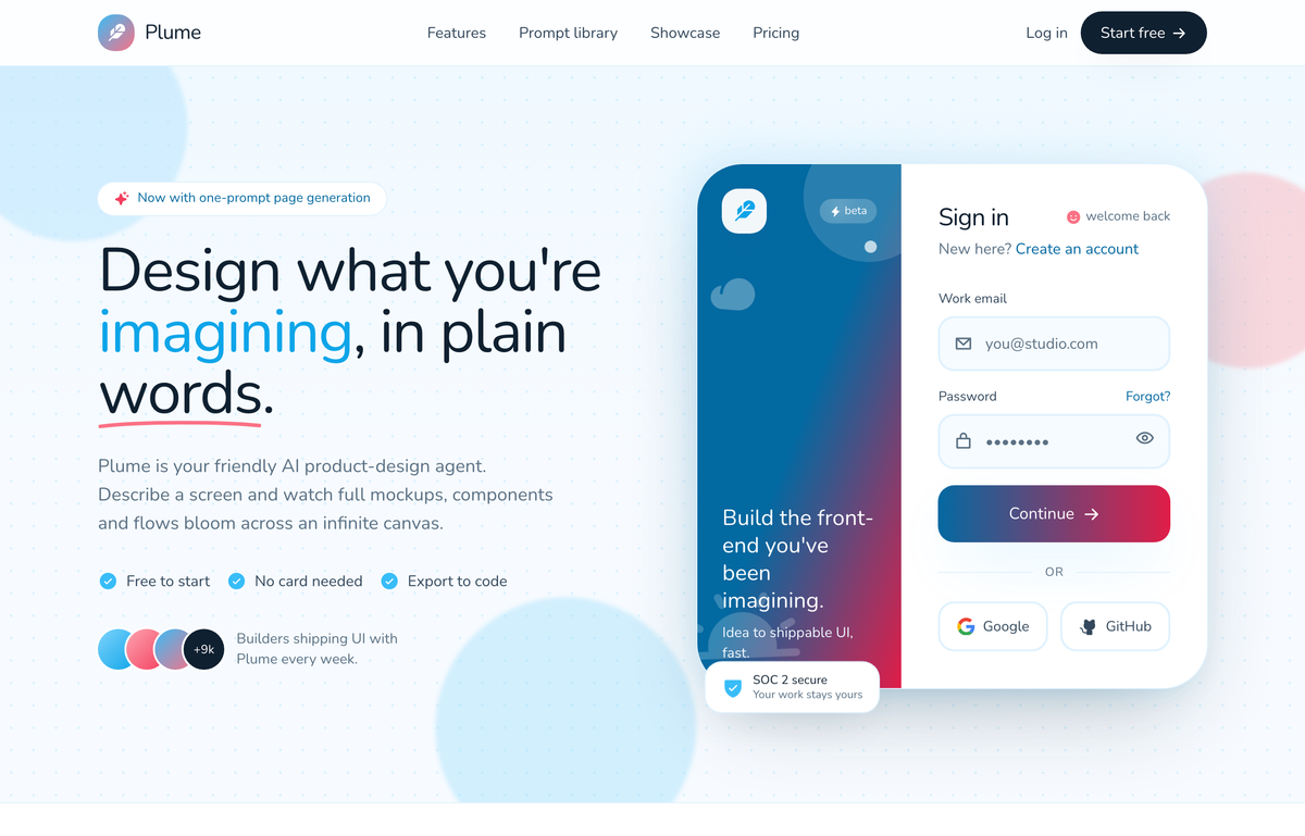 Plume · Sign in to your design canvas preview