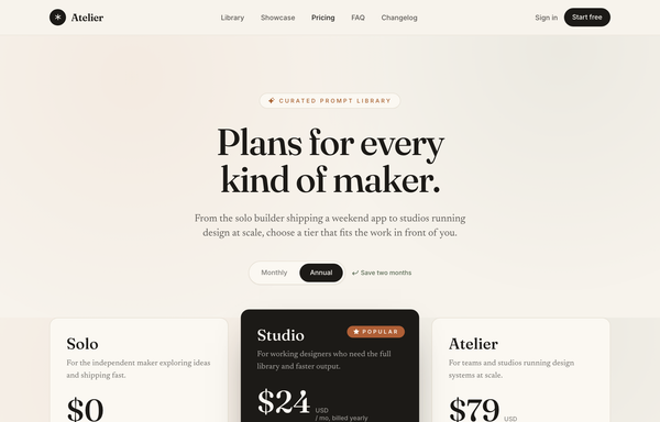 Editorial Serif Atelier Pricing preview