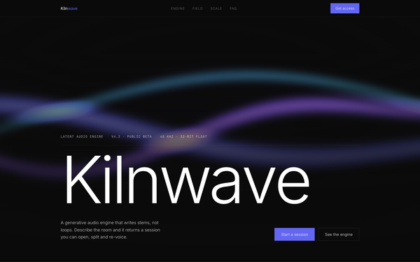 Animated Scroll-Pinned WebGL Ribbon Hero: Dark Indigo AI Audio Landing Page