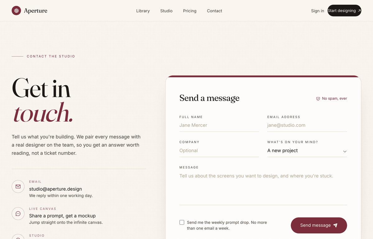 Letters to the Studio — An Editorial Get-in-Touch preview