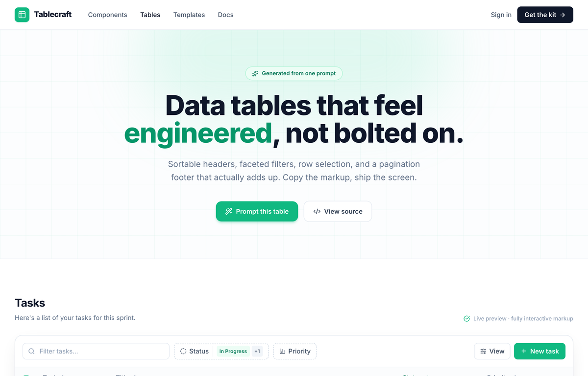 Tablecraft — Data Tables That Feel Engineered, Not Bolted On preview