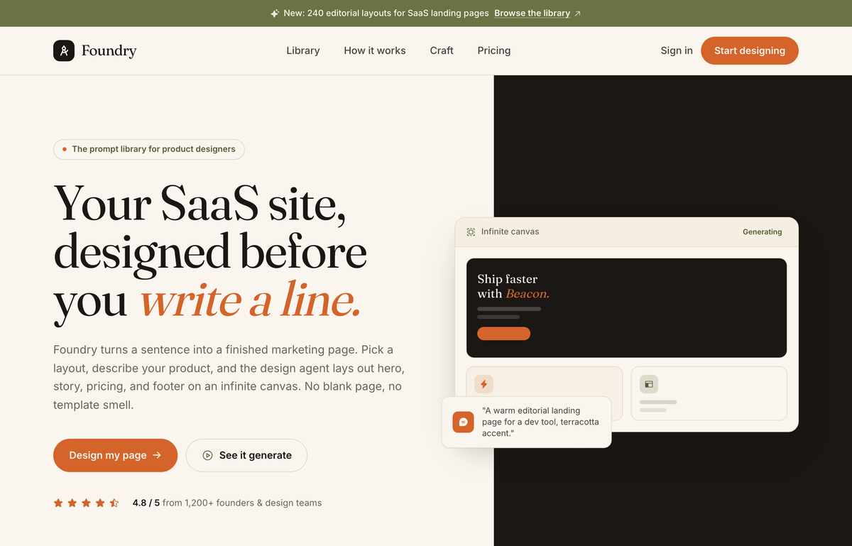 Foundry: Your SaaS Site, Designed Before You Write a Line preview