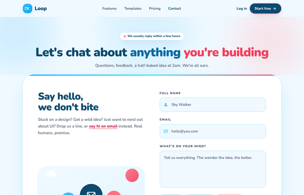 Loop · Say hello, we don't bite (friendly illustrated sky) preview