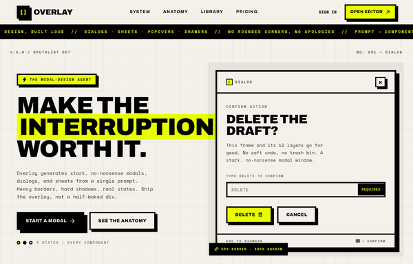 OVERLAY - Modal Design, Built Loud (brutalist / acid) preview