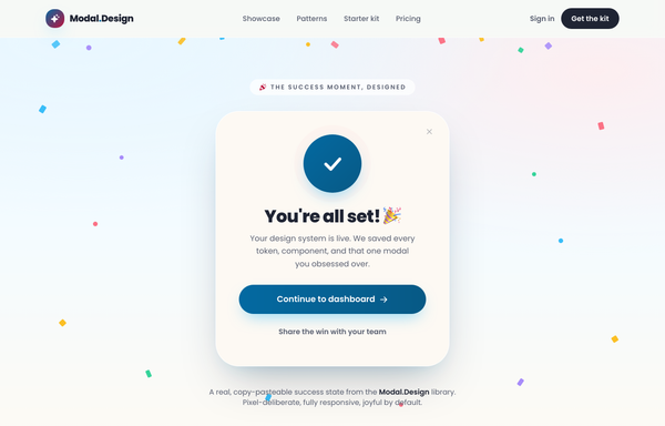 Modal Design · success-celebration (pastel) - legibility fixed preview